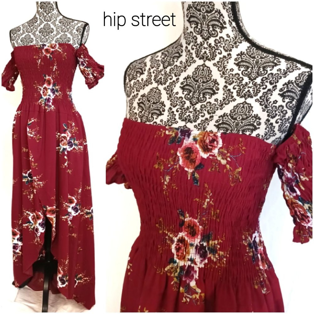 Gypsy Boho Overlap Petal Hem Strapless Tube Top w/Tube Arm Sleeves Maxi Dress S